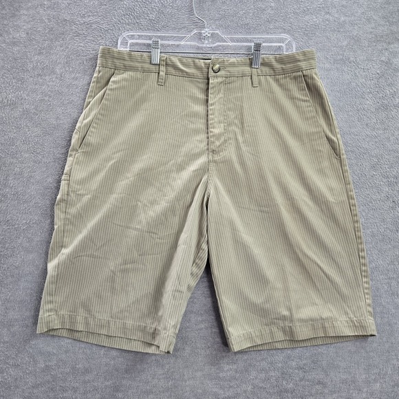 Volcom Men‎ Shorts 34 Beige Pinstripe Logo 10.5" Inseam Cotton Polyester Pockets - Picture 1 of 8